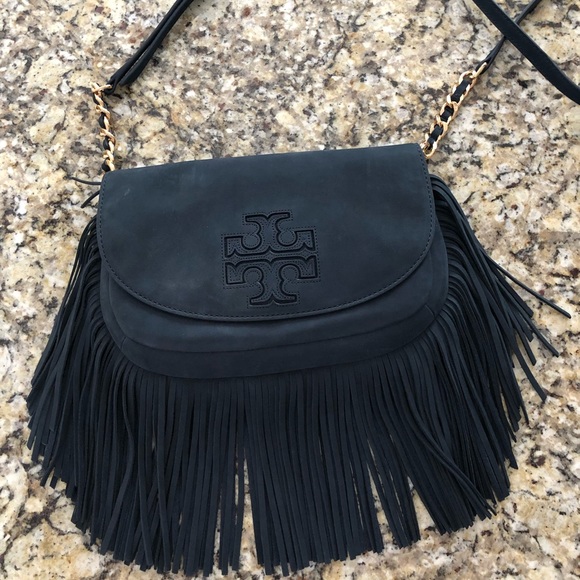 Tory Burch Handbags - SOLD!!! Tory  burch navy suede fringe bag